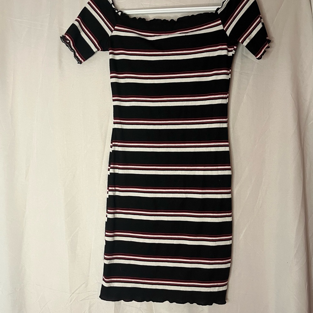 Bluenotes Black and White Striped Mini Dress